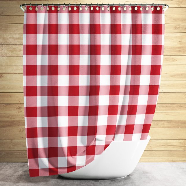 Rideaux De Douche Rouge classique En vichy plaid (Red And White Checkered Gingham Pattern Design Shower Curtain)