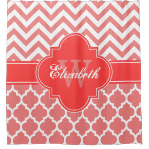 Rideaux De Douche Rouge Corail Marocain #5 Chevron 1IQRN
