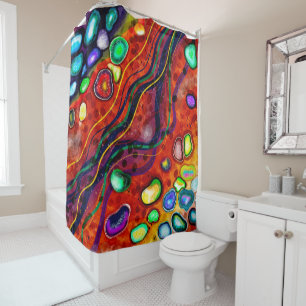 Rideaux De Douche Rouge, Cuivre, Jaune, Bleu, Flèches vertes Art Mod