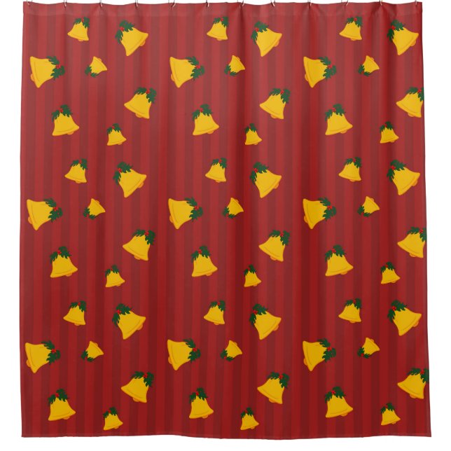 Rideaux De Douche Rouge de vacances Or Bells Christmas Stripe (Devant)