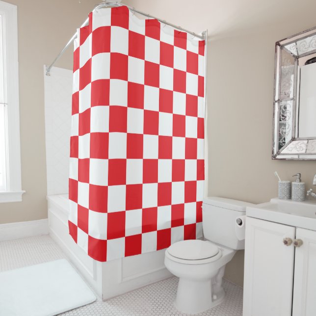 Rideaux De Douche Rouge et Blanc à Carreaux (En situation)