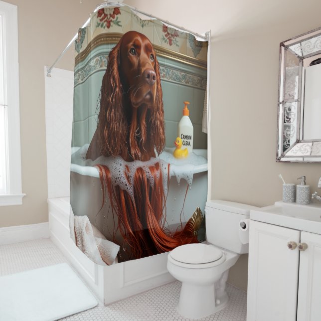 Rideaux De Douche Rouge irlandais Setter Sloppy Sleepy mignon drôle (En situation)