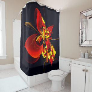 Rideaux De Douche Rouge Jaune Floral Moderne Résumé Modèle Art #10