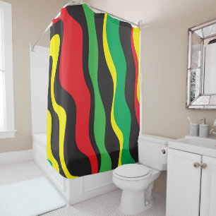 Rideaux De Douche Rouge Jaune Vert Noir Vague Rasta