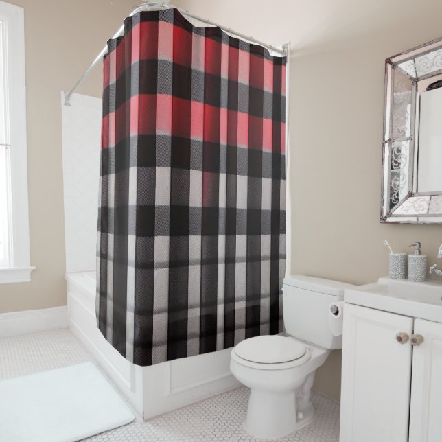 Rideaux De Douche Rouge Noir Abstrait Plaid Collection moderne (En situation)