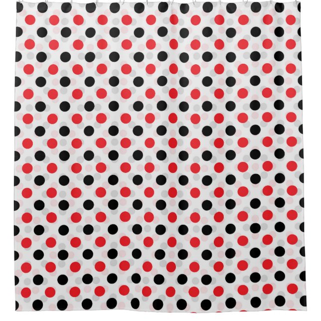 Rideaux De Douche Rouge noir Pois Textile Motif Design (Devant)