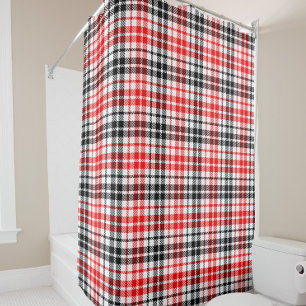 Rideaux De Douche Rouge Noir Twill Carreaux Tartan Sur Blanc 