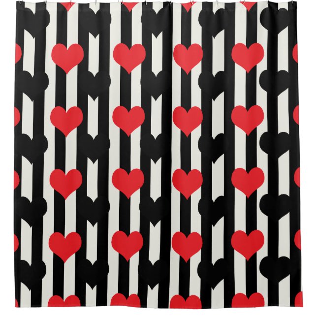 Rideaux De Douche Rouge rayé Noir Amour Coeur Motif Design (Devant)