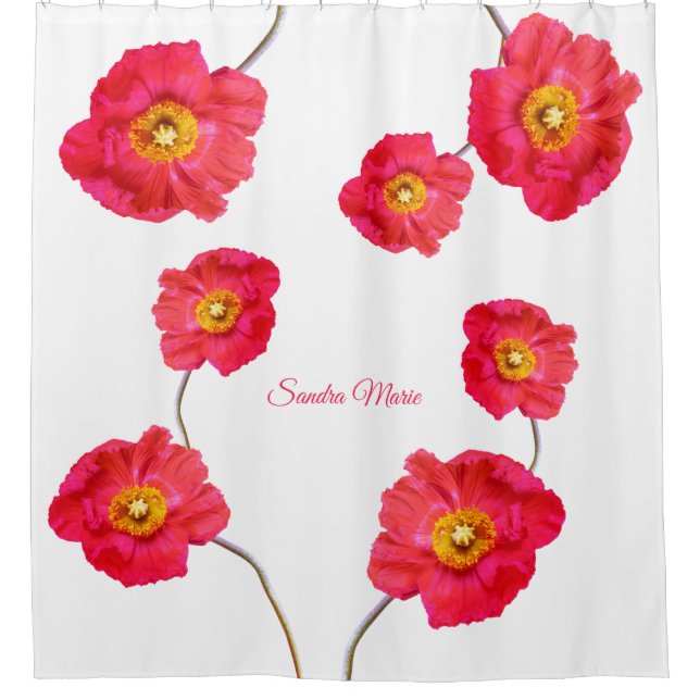 Rideaux De Douche Rouge rose moderne Poppies Fleur de pavot blanc (Devant)