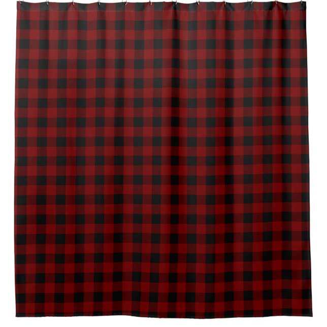 Rideaux De Douche Rouge rustique | Black Buffalo Check Plaid Motif (Devant)