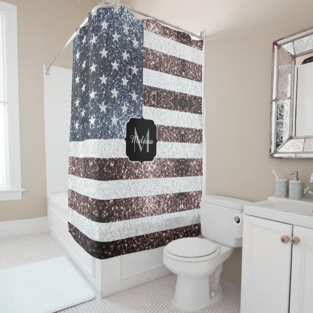 Rideaux De Douche Rouge rustique Bleu Bleu Étincelles drapeau améric (En situation)