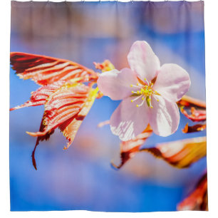 Rideaux De Douche Rouge Sakura bleu ciel