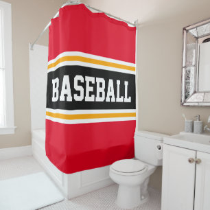 Rideaux De Douche Rouge vif noir orange BASEBALL rayures sportives