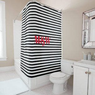 Rideaux De Douche Rouges initiales du couple monogramme noir blanc r