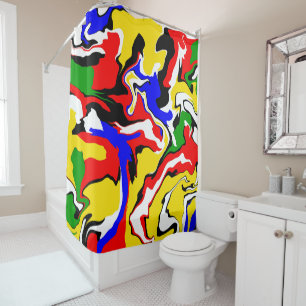 Rideaux De Douche Rouges, jaunes, noirs, bleus et verts
