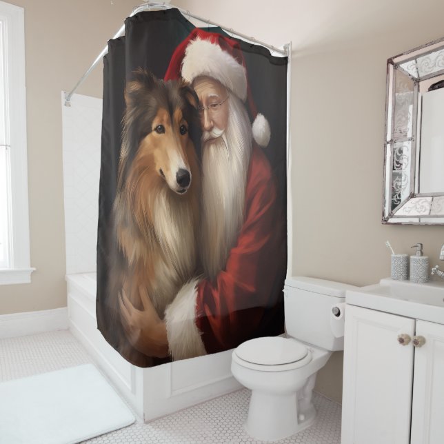 Rideaux De Douche Rough Collie Avec Noël Festif Du Père Noël (En situation)