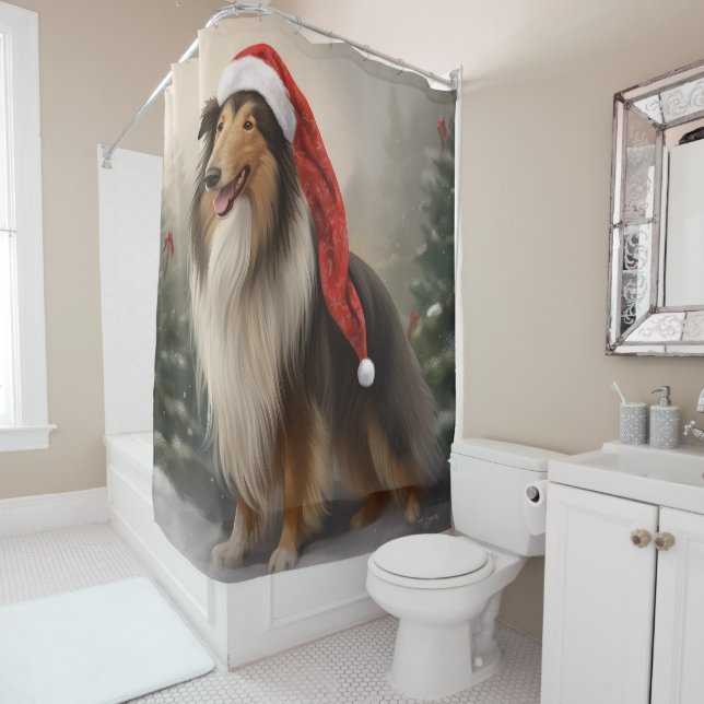 Rideaux De Douche Rough Collie Chien dans la neige Noël (En situation)