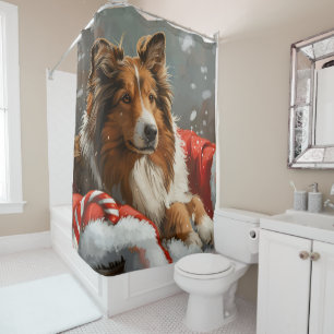 Rideaux De Douche Rough Collie Chien Festif de Noël