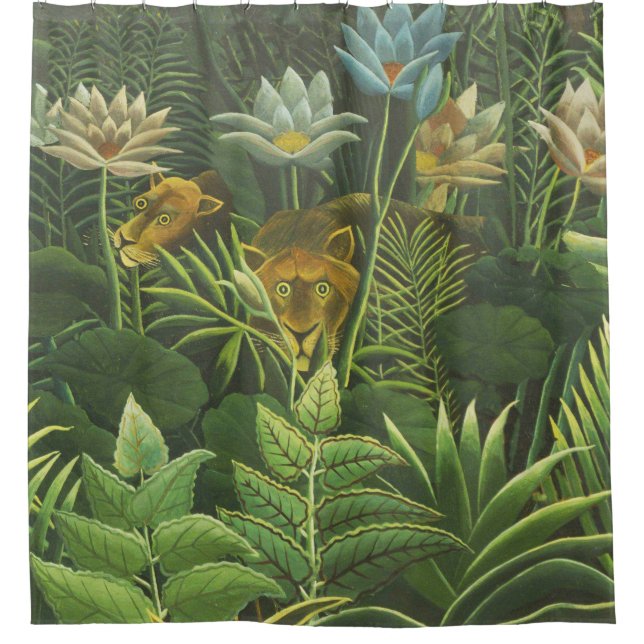 Rideaux De Douche Rousseau Tropical Jungle Lion Peinture (Devant)