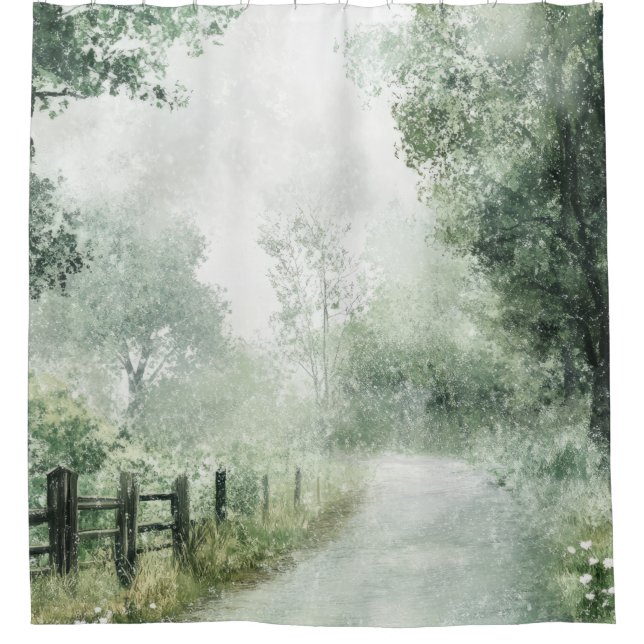 Rideaux De Douche Route de campagne brumeuse, sentier forestier, pay (Devant)