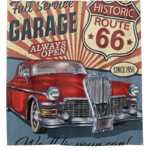 Rideaux De Douche Route vintage 66 Poster rétro Garage avec retro ca