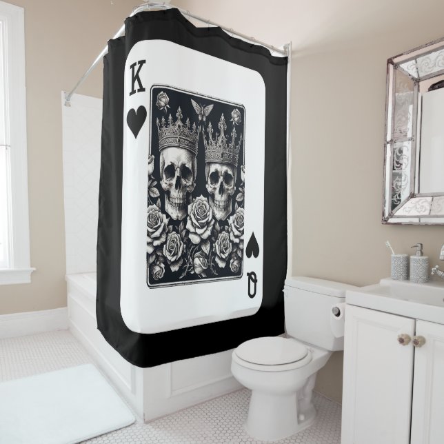 Rideaux De Douche Royal King & Queen of Hearts Skuls & Roses (En situation)