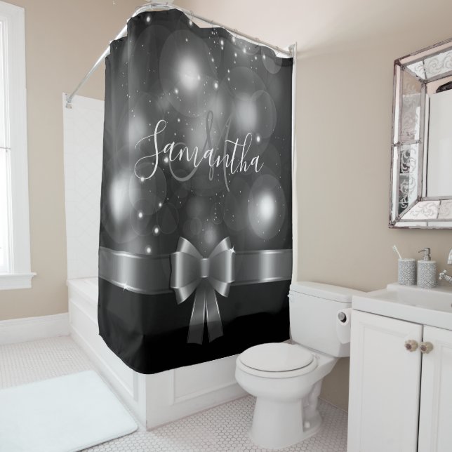Rideaux De Douche Ruban noir et blanc (En situation)