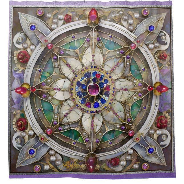 Rideaux De Douche Ruby, Amethyst, Sapphire et Pearl Mandala (Devant)