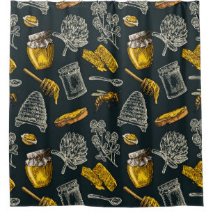 Rideaux De Douche Ruche d'abeille miel foncé jaune vintage chic orga