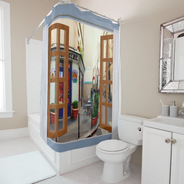 Rideaux De Douche Rue d'or de Paris de vue de fenêtre (En situation)