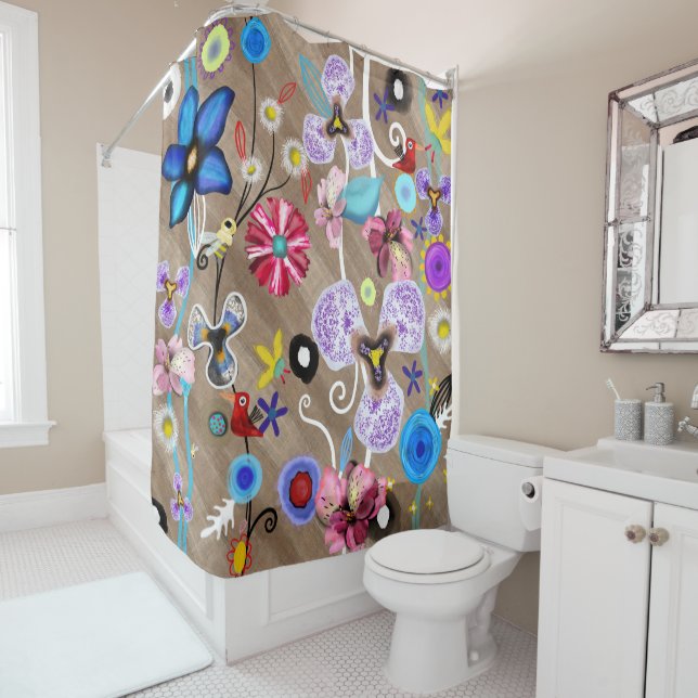 Rideaux De Douche Rupydetequila Pansies brunes lilas (En situation)