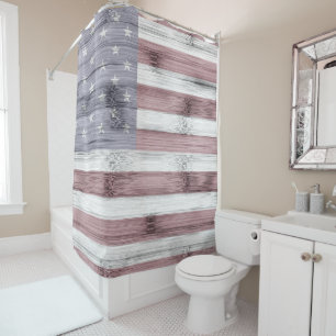 Rideaux De Douche Russe Rouge Blanc Bleu Bois américain drapeau Amér