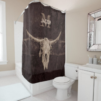Rideaux De Douche Russe Vieux Ouest Brown Beige Taureau Taureau Mono