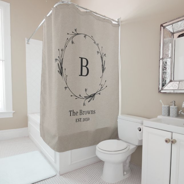 Rideaux De Douche Rustic Farmhouse Famille Monogramme Faux Linen (En situation)