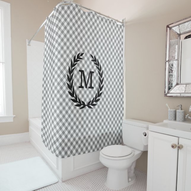 Rideaux De Douche Rustic Grey En vichy Pays Monogrammé (En situation)