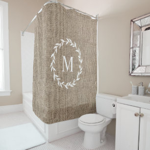 Rideaux De Douche Rustic Laurel Wreath Farmhouse Style Burlap Douche