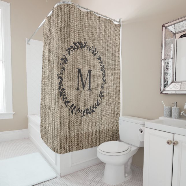 Rideaux De Douche Rustic Laurel Wreath Farmhouse Style Monogramme (En situation)