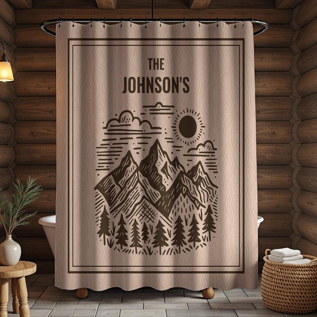 Rideaux De Douche Rustic Modern Mountains Custom (Modern Rustic Custom Family Name Shower Curtain)