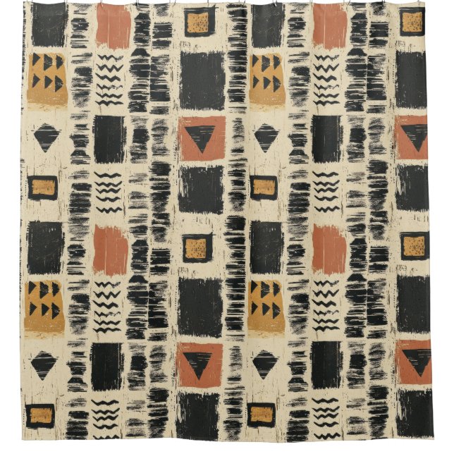 Rideaux De Douche Rustic Mudcloth Geometric Pattern (3) (Devant)