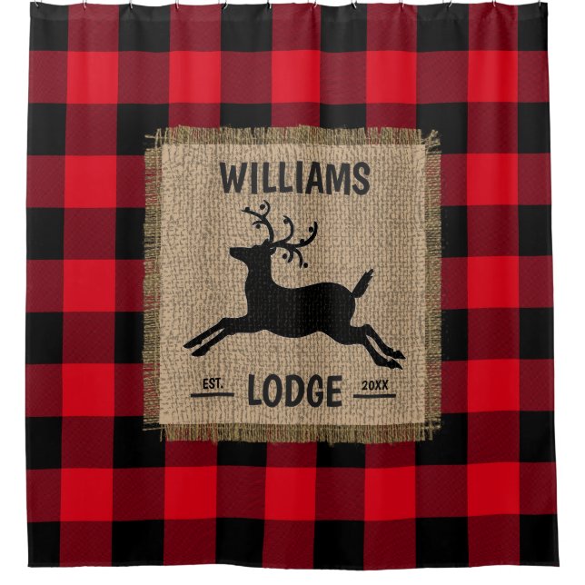 Rideaux De Douche Rustic Reindeer Red Buffalo Plaid Family (Devant)
