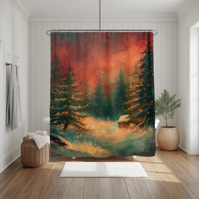 Rideaux De Douche Rustic Winter Wonderland Christmas Shower Curtain (Créateur téléchargé)