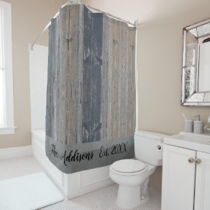 Rideaux De Douche Rustic Wood Nom de famille Customisé