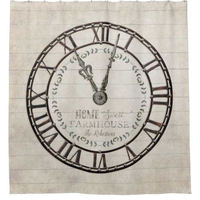 Rideaux De Douche Rustique Agritourisme Roman Numéros Horloge Typogr (Devant)