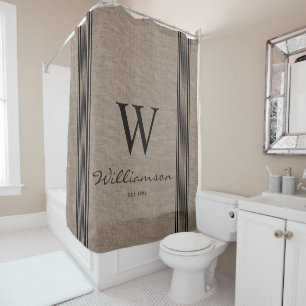 Rideaux De Douche Rustique Agritourisme Ticking Strip Burlap Monogra
