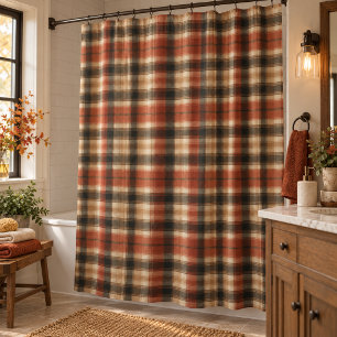 Rideaux De Douche Rustique automne classique plaid rouille crème noi