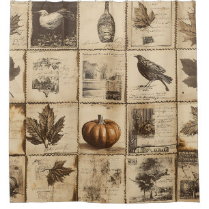 Rideaux De Douche Rustique Automne Ephemera Collage Terre chaude (