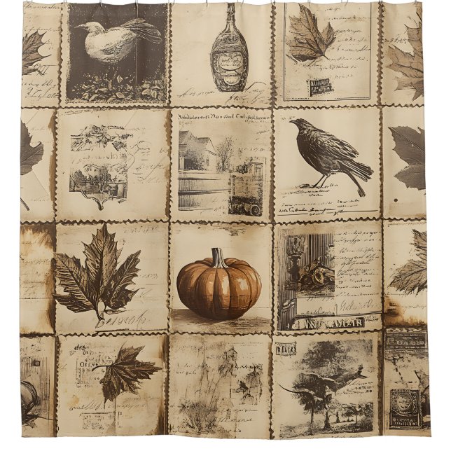 Rideaux De Douche Rustique Automne Ephemera Collage | Terre chaude ( (Devant)