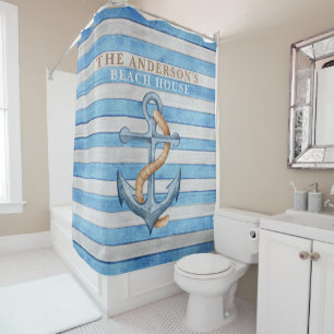 Rideaux De Douche Rustique Bois Famille Plage Maison Stripes Nautiqu