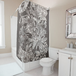 Rideaux De Douche Rustique botanique gris en ivoire moderne floral
