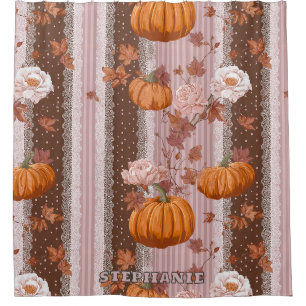 Rideaux De Douche Rustique Citrouilles d'automne & dentelle fleurie
